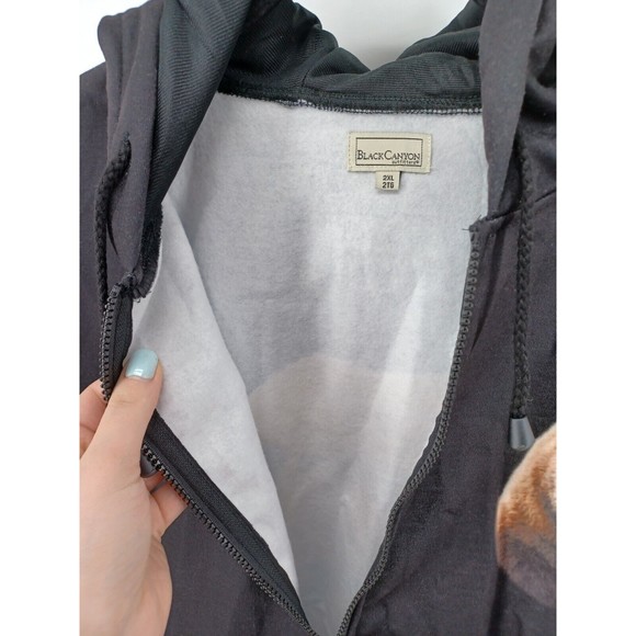 Black Canyon men's Sweater 2XL  Large Black  Hoodie Pocket Casual bear print - Picture 3 of 8